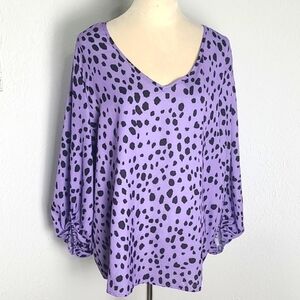 Bibi Purple Top with Black Polka-dots & Bubble Sleeves, Size XL